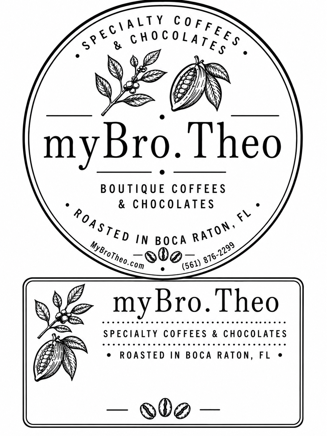 mybrotheo coffee and chocolate packaging on a worktable